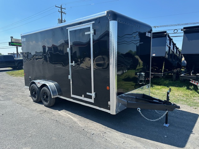 Car Mate 7 x 16 Enclosed Cargo Trailer - Matte Black Wheels